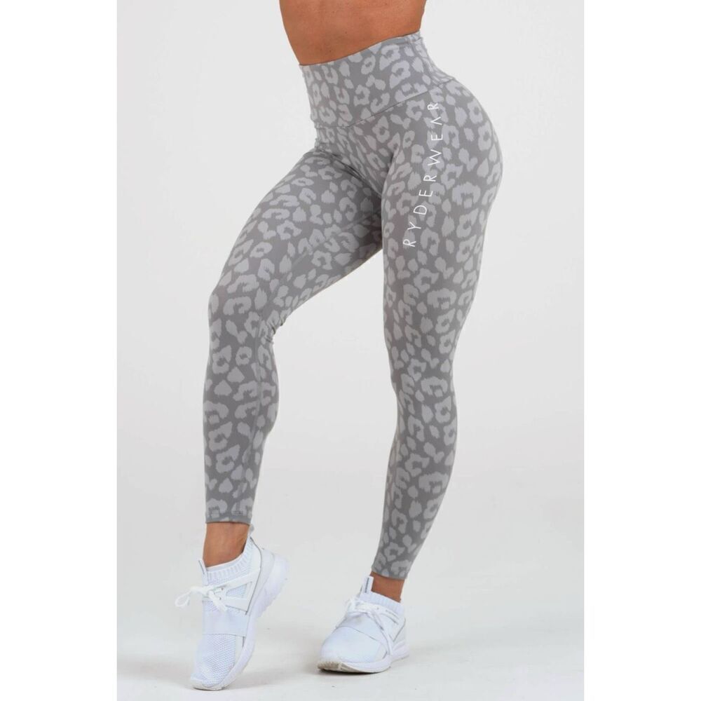 Ryderwear High Waist Instinct Scrunch Bum Leggings in Leopard Grey Size Small